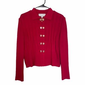 St. John Red and Gold Zip-Up Sweater Jacket